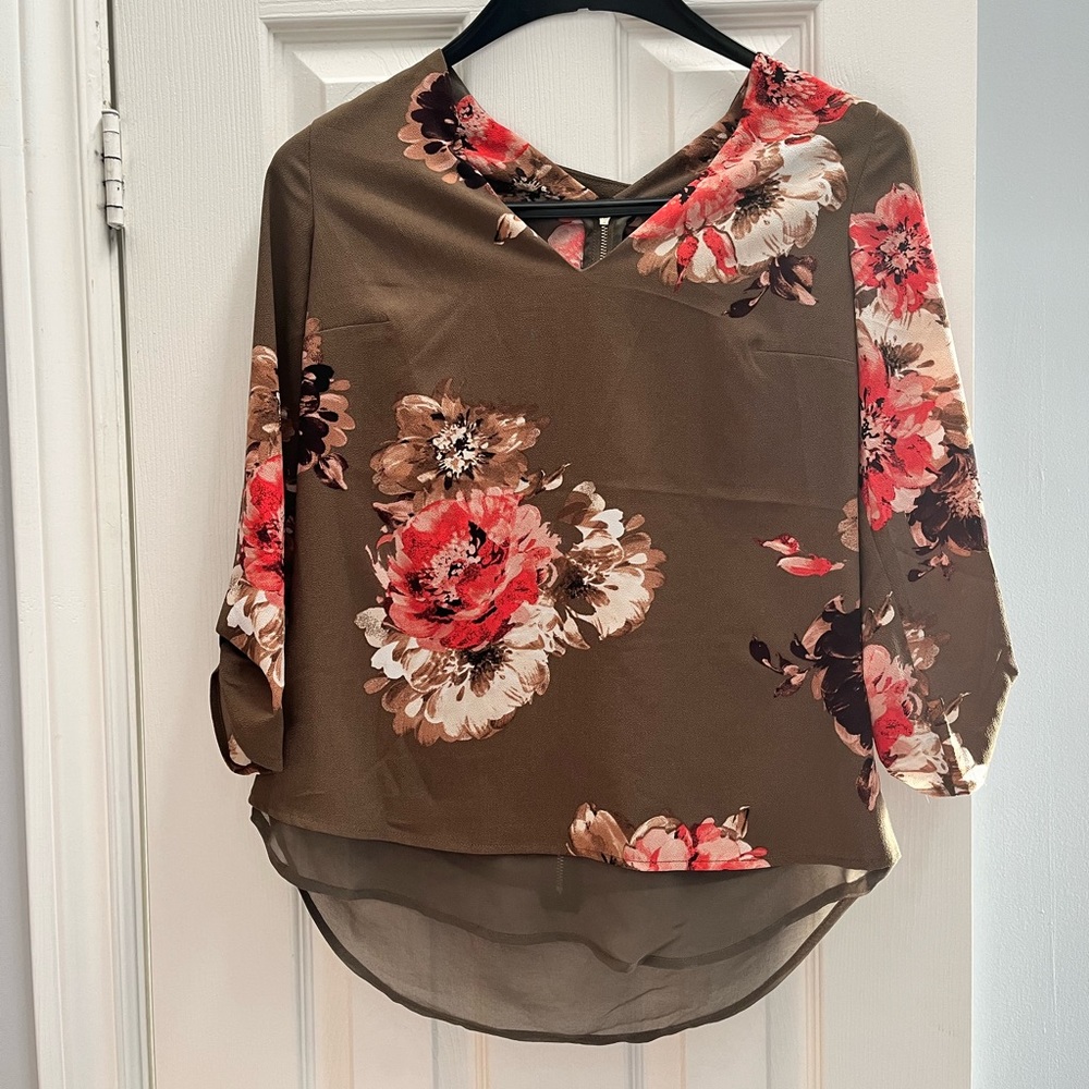 Brown Floral Print Blouse